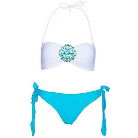 Jeweled White Bandeau Top With Coral Frill Bottom Bikini In 2021