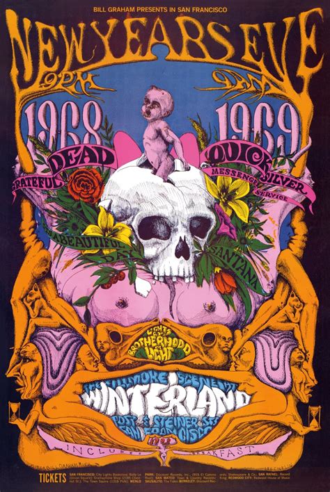 Grateful Dead Vintage Concert Poster From Winterland Dec 31 1968 At