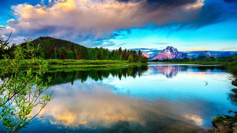 Lake Mountains Clouds Sky High Contrast Hd Wallpaper
