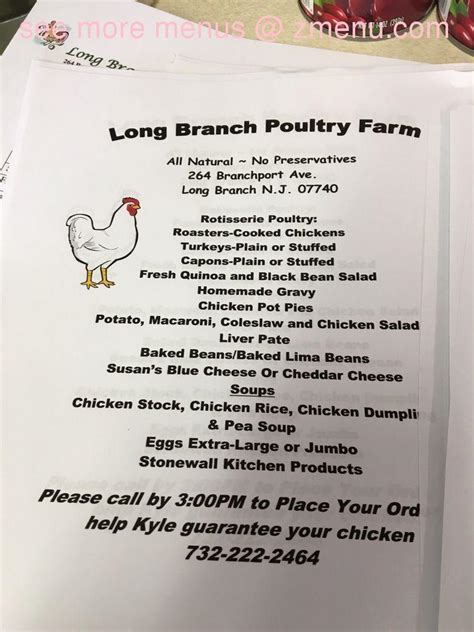 Online Menu Of Long Branch Poultry Farm Restaurant Long Branch New