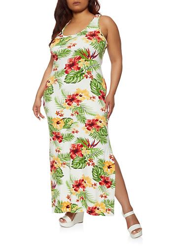 Plus Size Tropical Print Maxi Dress Rainbow