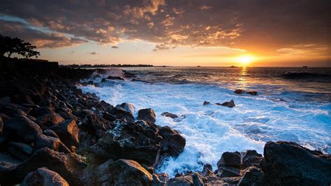 Rugged Coast In Hawaii At Sunset Wallpaper Nature And Landscape