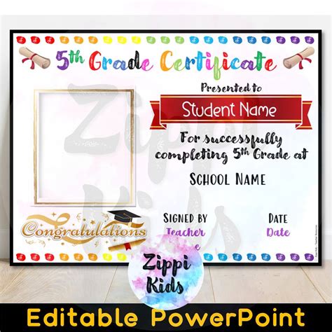 Editable 5th Grade Certificatediploma Chalkboard Graduation Promotion