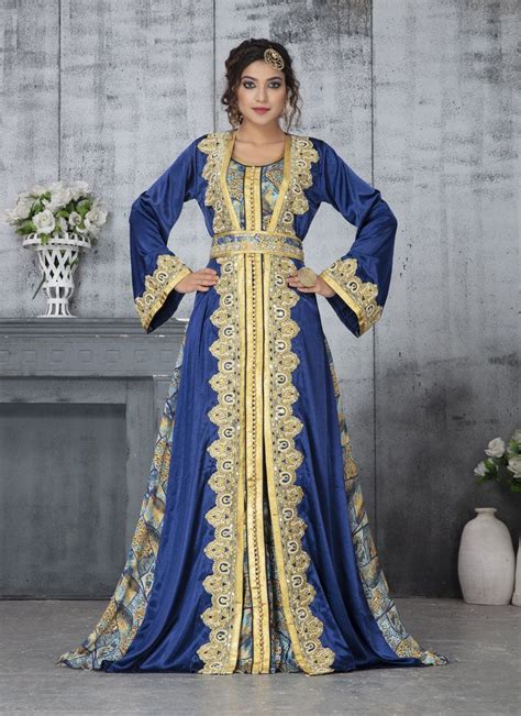 Blue And Gold Silk Wedding Moroccan Women Kaftan Dress Spring Etsy In