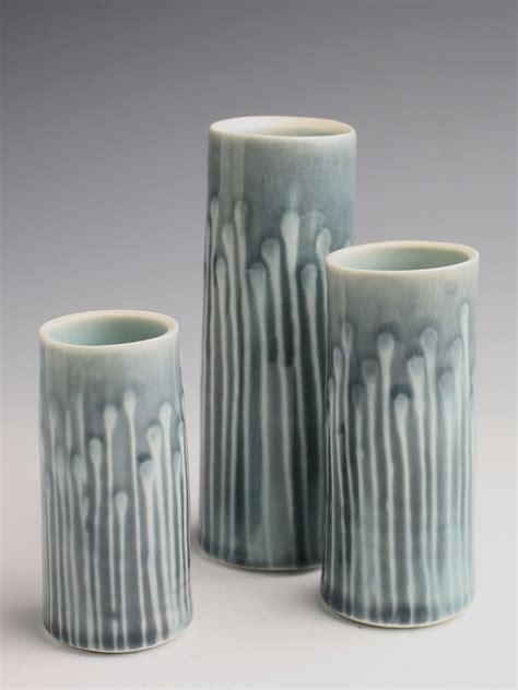 Three Vases 2010 Thrown And Water Etched Porcelain Height 14cm