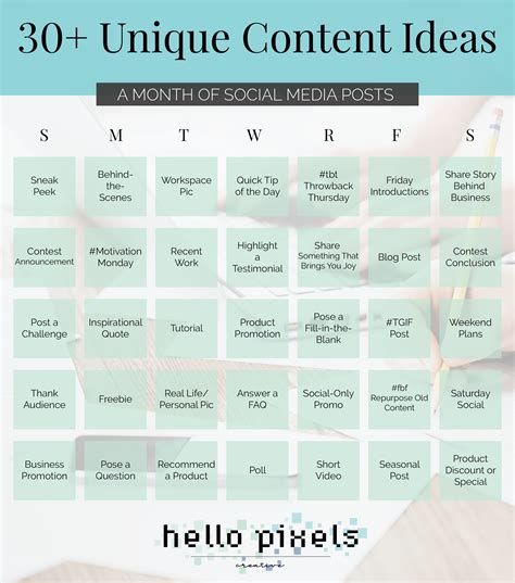 Over 30 Unique Content Ideas A Month Of Social Media Posts Free
