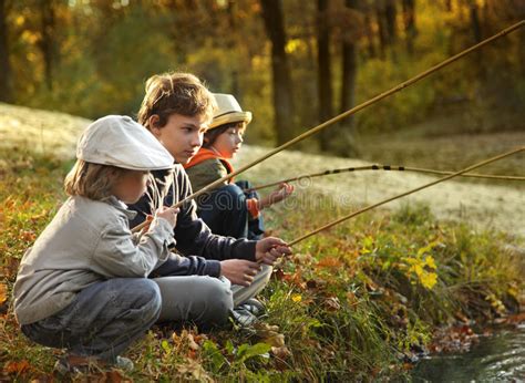 Boys Go Fishing On The River Stock Photo Image 45682421