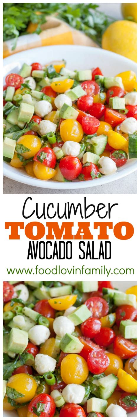 This easy cucumber tomato salad is made with tomatoes, cucumbers, avocado, red onion, and basil. Cucumber Tomato Avocado Salad - Food Lovin Family