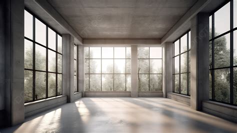 Spacious Concrete Room With Stunning Window And Column Design In 3d