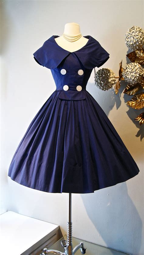 50s Dress Vintage 1950s Navy Blue Sailor Dress With Full Etsy