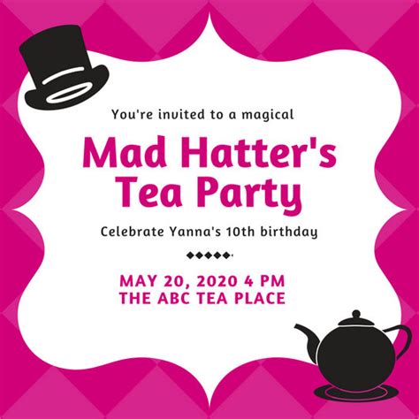 Pink Mad Hatter Tea Party Invitation Templates By Canva