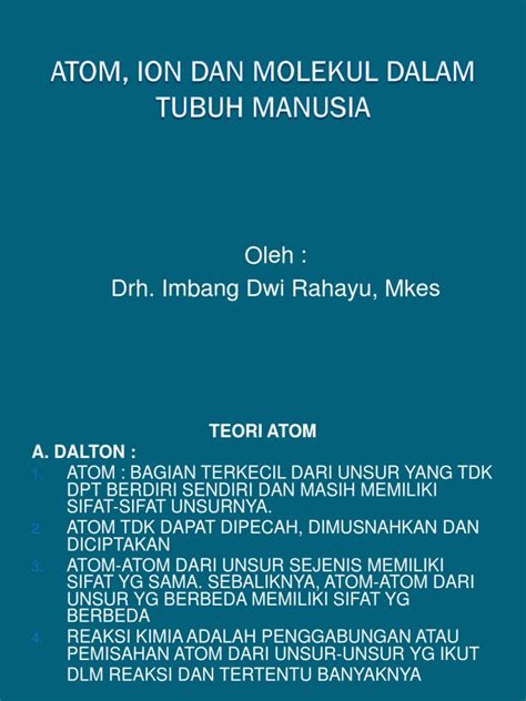 Oleh agung izzulhaq — 09 juni 2019. ATOM, ION DAN MOLEKUL DALAM TUBUH MANUSIA.ppt