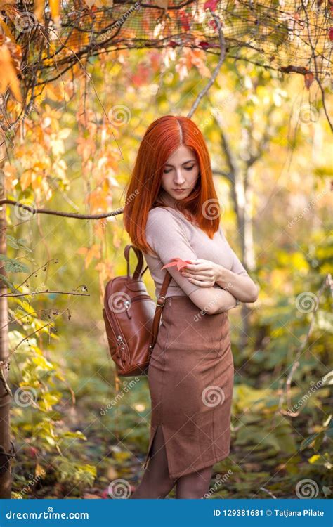 Redhead Girl In Autumn Stock Image Image Of Redhead 129381681