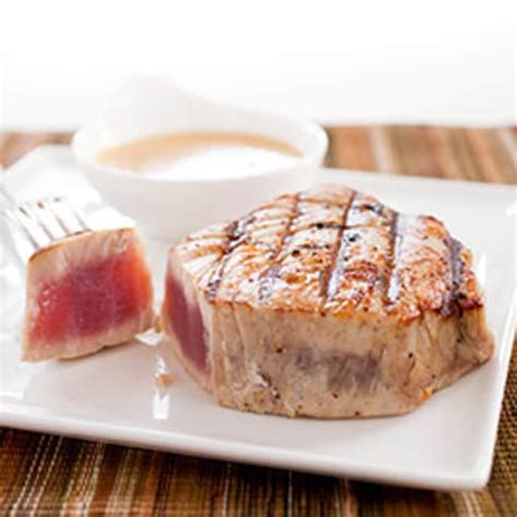 Gas Grilled Tuna Steaks With Red Wine Vinegar And Mustard Vinaigrette Cook S Illustrated Recipe