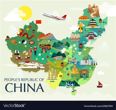 Map Of China Attractions Royalty Free Vector Image