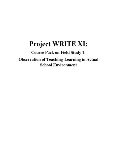 Project Write Xi Course Pack On Field Study 1 Observation Of