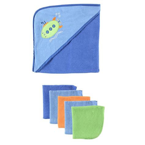 Luvable Friends Hooded Towel And 5 Washcloths Blue Monmartt