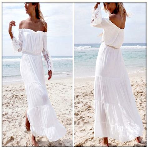 Off The Shoulder Lace Sleeve White Chiffon Maxi Dress White Lace Floral Long Dress Maxi