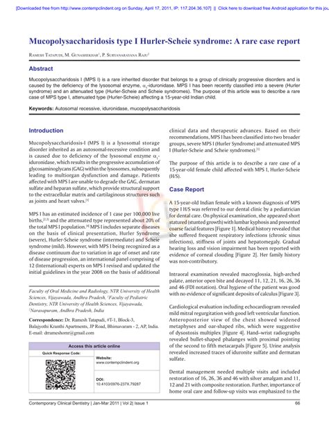 pdf mucopolysaccharidosis type i hurler scheie syndrome a rare case report