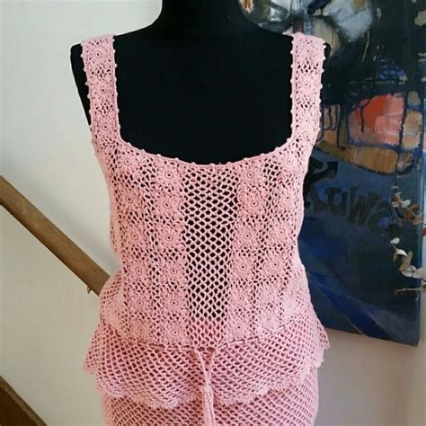 Pink Crocheted Top And Skirt Set Crochet Top Tops Skirt Set