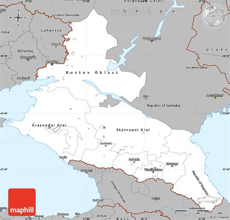 Gray Simple Map Of North Caucasus