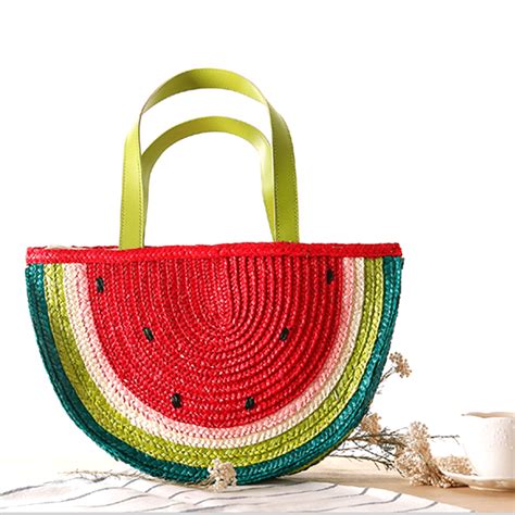 Colorful Watermelon Fruit Shaped Straw Woven Summer Shoulder Bag