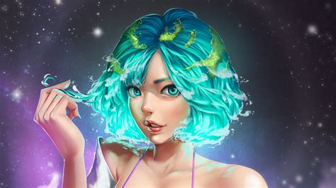 Download 1920x1080 Wallpaper Blue Short Hair Anime Girl