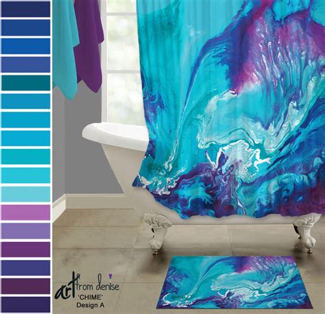 Aqua Blue And Purple Shower Curtain And Bath Rug Sets Colorful Abstract Fabric Includes