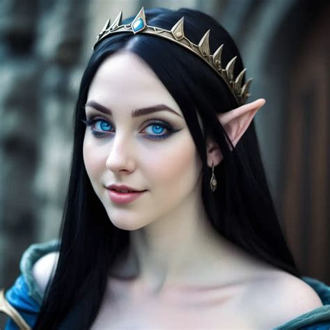 Enchanting Elf Princess With Long Black Hair Medieval Fantasy Portrait