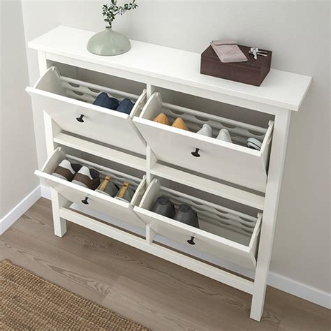Hemnes Shoe Cabinet With 4 Compartments White 107x22x101 Cm Ikea Latvija