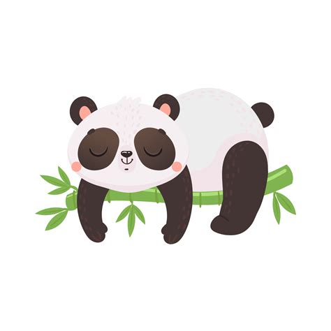 Cute Baby Panda Is Sleeping On The Bamboo Cartoon Panda Kids Little