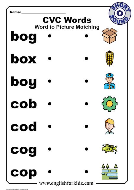 Below you'll find our complete list of printable matching worksheets. CVC Words Worksheets: Short O Sound