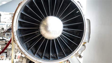 Jet Engine Of An Airplane Turbine Blades Stock Image Image Of