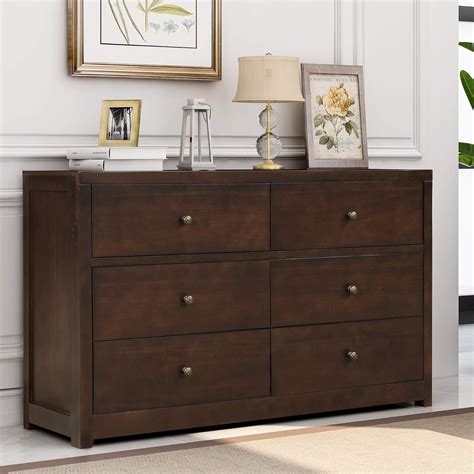 Softsea Modern Solid Wood Double Dresser With 6 Drawers