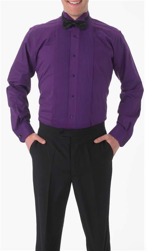 Mens Purple Wing Tip Collar Long Sleeve Tuxedo Shirt With ¼″ Pleats