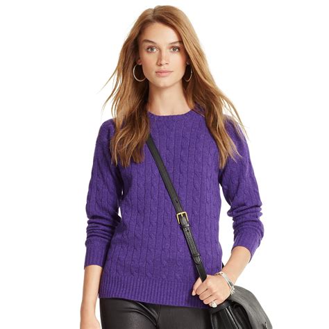 Lyst Polo Ralph Lauren Cable Knit Cashmere Sweater In Purple