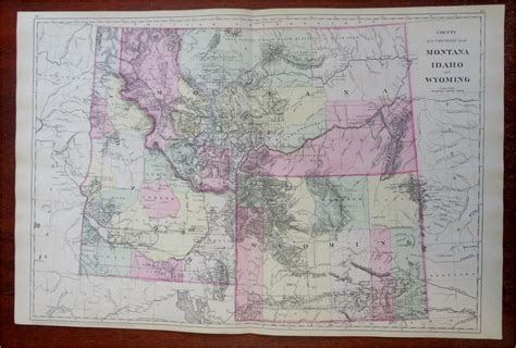 Montana Idaho Wyoming Helena Boise Yellowstone 1882 Mitchell Map