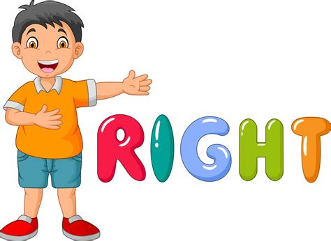 Cartoon Little Boy Pointing To His Right With The Right Word 12941604