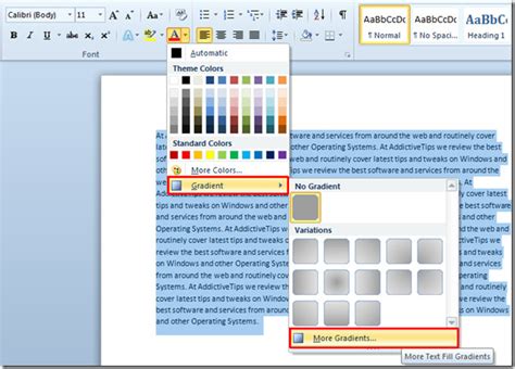 Word 2010 Change Font Color With Gradient Fill