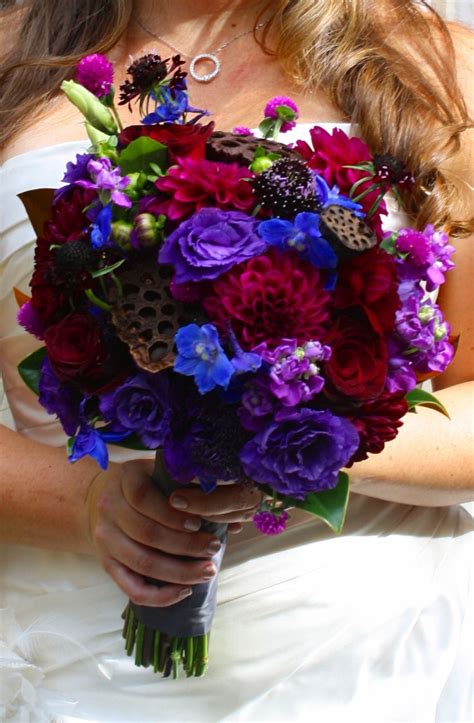 Jewel Tone Brides Bouquet Burgundy Purple And Blue
