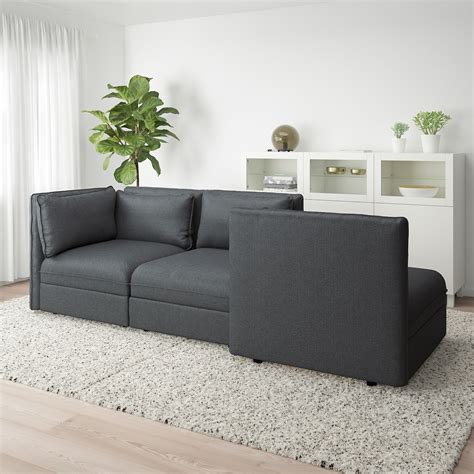 vallentuna 3 seat modular sofa with open end and storage hillared dark grey ikea