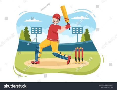 Batsman Playing Cricket Sports Ball Stick Stock Vector Royalty Free