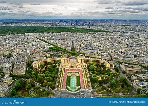 Birds Eye View From The Eiffel Tower Overlooking The City Of Paris With