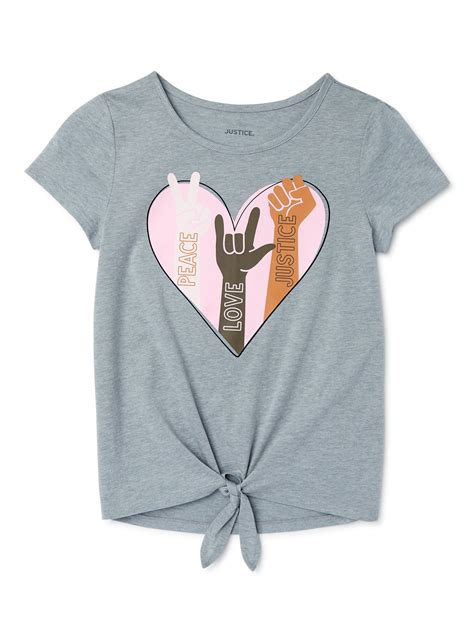 Justice Girls Unity Tie Front T Shirt Sizes 5 18 And Plus