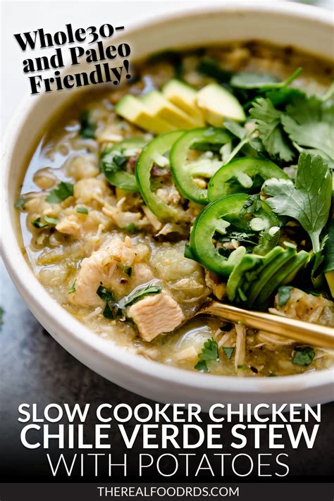 Add chicken to slow cooker. Slow Cooker Chicken Chile Verde Stew with Potatoes ...