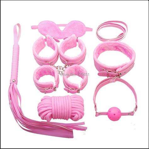 Fun Adult Game Pieces Pink Bdsm Bondage Restraints Set Kit Ball Gag Cuff Whip Collar Fetish Sex