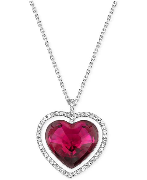 Lyst Swarovski Rhodium Plated Red Crystal Heart Pendant Necklace In