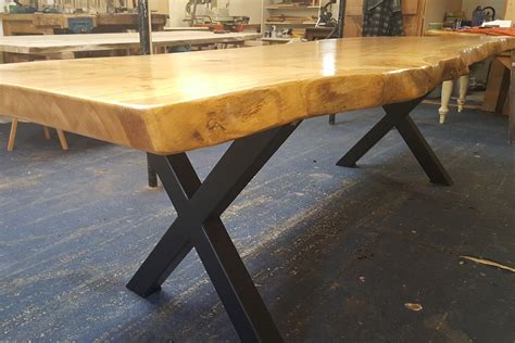 Handmade Live Edge Oak Slab Dining Table With Metal Legs Quercus