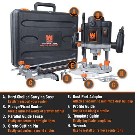 Wen 12 In 25 Hp Variable Speed Plunge Corded Router Case In The