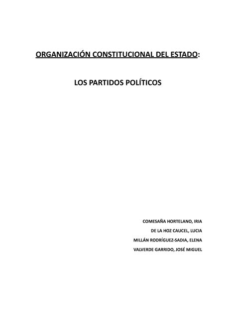 Encaje Constitucional De Los Partidos Pol Ticos Organizaci N